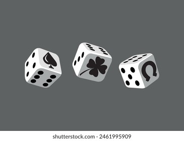 Vector illustration of dice game with symbols related to luck.