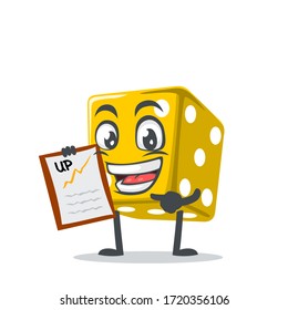 ilustración vectorial de la mascota de dados o de la presentación de caracteres con el portapapeles