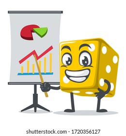 vector illustration of dice mascot or character presentation with prov