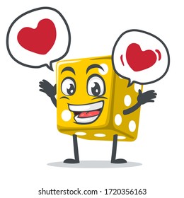 vector illustration of dice mascot or character says with love in bubble speech