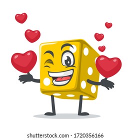 vector illustration of dice mascot or character bring love symbols