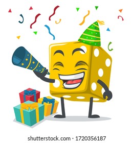 vector illustration of dice mascot or character celebrate new year party