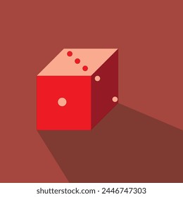Vector illustration of a dice in shades of red on a red background. Abstract minimalistic illustration. Shadow pointing down to the right