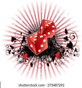Vector illustration of dices on grunge background. Dices and background are on separate layers.