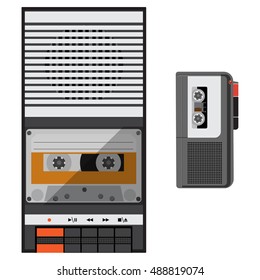 Vector illustration dictaphone icon. Digital voice recorder isolated on white background. Journalist. Vector illustration vintage audio tape recorder. Tape recorder icon