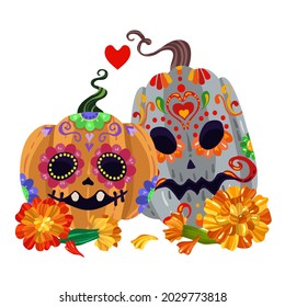 Vector illustration. Die de los muertos. The day of the Dead, Mexican holiday, festival, banner and card, tattoo, print on t-shirt, handmade