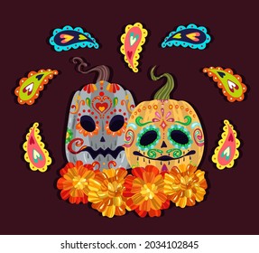 Vector illustration. Die de los muertos. The day of the Dead, Mexican holiday, festival, banner and card, tattoo, handmade, print on t-shirt