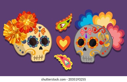 Vector illustration. Die de los muertos. The day of the Dead, Mexican holiday, festival, print on t-shirt, handmade, banner and card