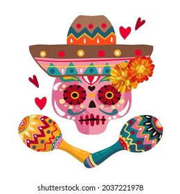 Vector illustration. Die de los muertos. The day of the Dead, Mexican holiday, festival, banner and card, print on t-shirt, handmade