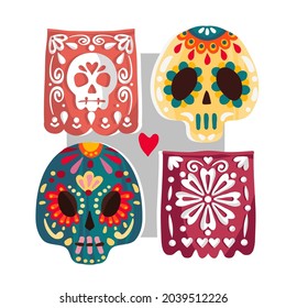 Vector illustration. Die de los muertos. The day of the Dead, Mexican holiday, festival, handmade, print on t-shirt, banner and card