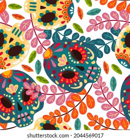 Vector illustration. Die de los muertos. Mexican holiday. The day of the Dead,  festival, light  background, seamless pattern