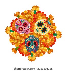 Vector illustration, Die de los muertos. The day of the Dead. Mexican holiday.  festival, handmade, banner and card, print on t-shirt