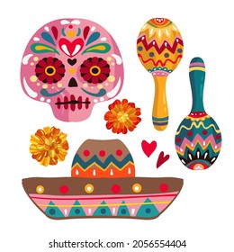 Vector illustration. Die de los muertos. The day of the Dead, Mexican holiday, festival, handmade, banner and card, print on t-shirt