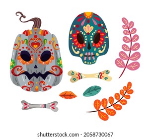 Vector illustration. Die de los muertos. The day of the Dead, Mexican holiday, festival, banner and card, print on t-shirt