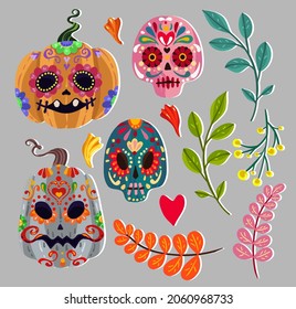 Ilustración vectorial. Muere de los muertos. Fiesta mexicana. El día de los muertos, festival, banner y tarjeta, hecho a mano