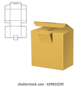 Vector Illustration of Diecut Craft Box for Design, Website, Background, Banner. Retail Folding package Template. Fold pack with dieline for your brand on it