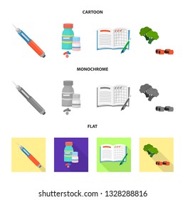 Vector illustration of diet and treatment  icon. Collection of diet and medicine stock vector illustration.