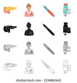 Vector illustration of diet and treatment  icon. Set of diet and medicine vector icon for stock.