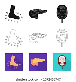 Vector illustration of diet and treatment  sign. Set of diet and medicine stock vector illustration.