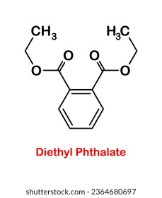 Vector illustration of diethyl phthalate molecule. Structural chemical formula on white background.