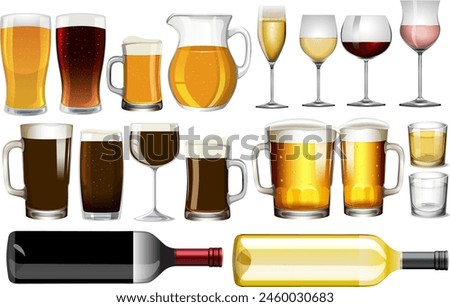 Vector illustration of different alcoholic drinks