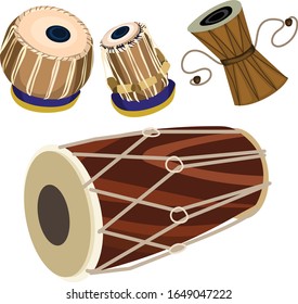 Vector illustration of different ancient musical instruments.