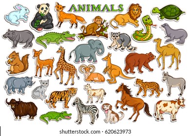 vector illustration of different animal collection in sticker style