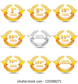 vector illustration of different anniversary celebration badge