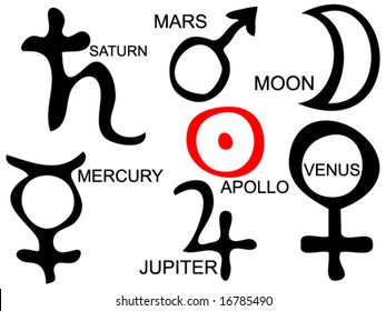 vector illustration of different astrological symbols - signs of planets