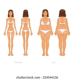 Vector illustration of different  body types, before and after plastic surgery.