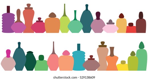 vector illustration of different bottles types for cosmetic shop concept or perfume store 