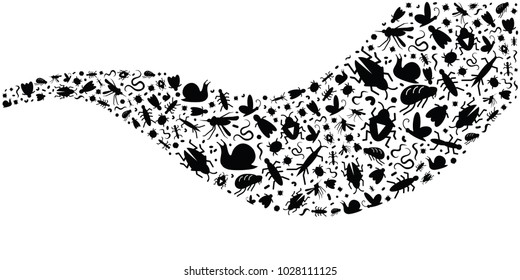 vector illustration of different bugs and insects in wave shape for horizontal designs