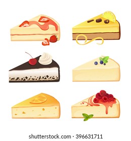 Vector illustration of different cake slices isolated on white. 