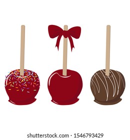 Vector illustration. Different caramel apples