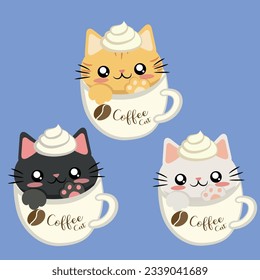 ilustración vectorial de diferentes gatos dentro de una taza de café