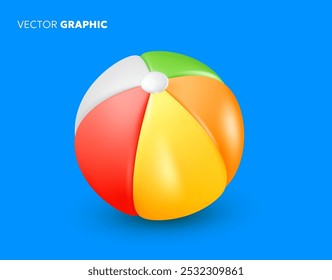 Vector illustration of different color beach ball on blue color background. 3d style cartoon design of summer object. Bright inflatable swimming pool ball for web, site, banner