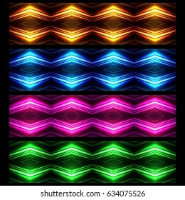 Vector illustration different color glowing border set. All borders can be used as seamless background.