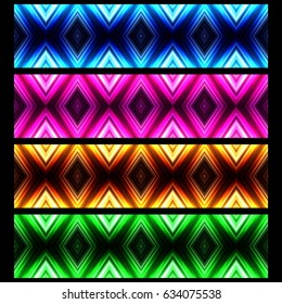 Vector illustration different color glowing border set. All borders can be used as seamless background.
