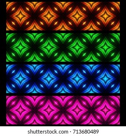 Vector illustration different color glowing border set. All borders can be used as seamless background.
