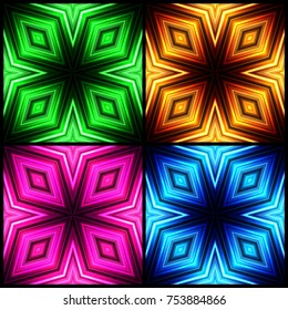Vector illustration different color glowing seamless background set for greeting card, postcard, business card or poster
