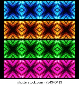 Vector illustration different color glowing border set. All borders can be used as seamless background.