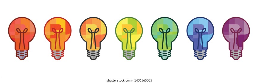 vector illustration of different color lightbulbs row for unique individual creativity concept