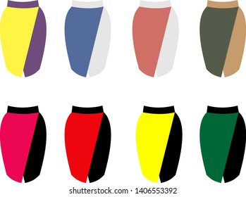Vector illustration of different color pencil skirt isolated on white background