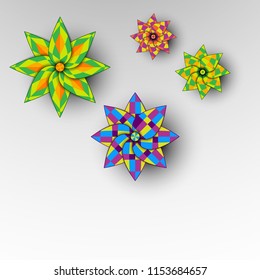 Vector illustration of different colored ornamental geometric flowers.