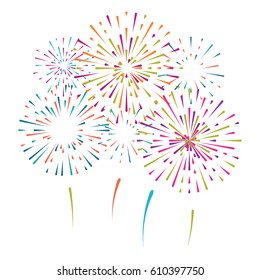 Vector illustration with different colorful fireworks on white background