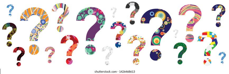 vector illustration of different colorful question marks collage for surprising experience and unexpected solutions