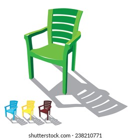 Vector illustration different colors of plastic chairs with their shadows isolated on white