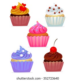 Vector Illustration of Different Cupcakes