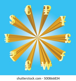 Vector illustration of different currencies. Money exchange. The worlds major currencies.