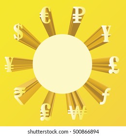 Vector illustration of different currencies. Money exchange. The worlds major currencies.